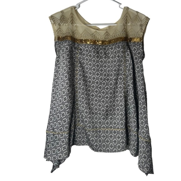 Anthropologie Floreat Gold Stream Sequin Trim Mesh Swing Blouse Size Small - Picture 5 of 16